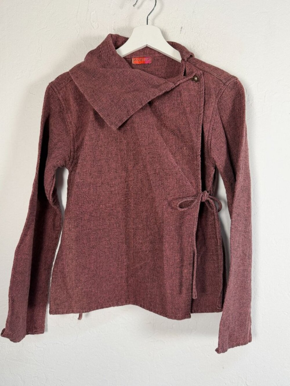 Avatar Womens Handwoven Cotton Wrap Jacket Made in Nepal Wide Collar Size Large